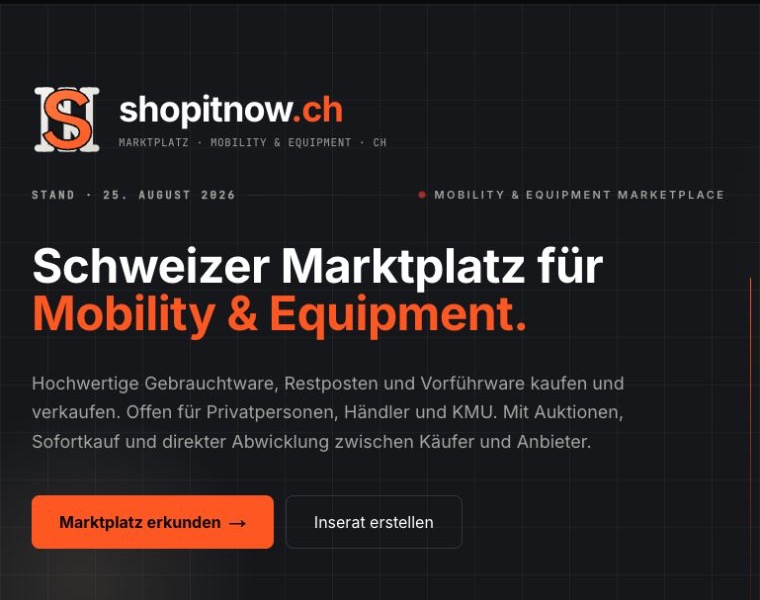 Produktansicht von shopitnow.ch, Schweizer Marktplatz für Mobility und Equipment